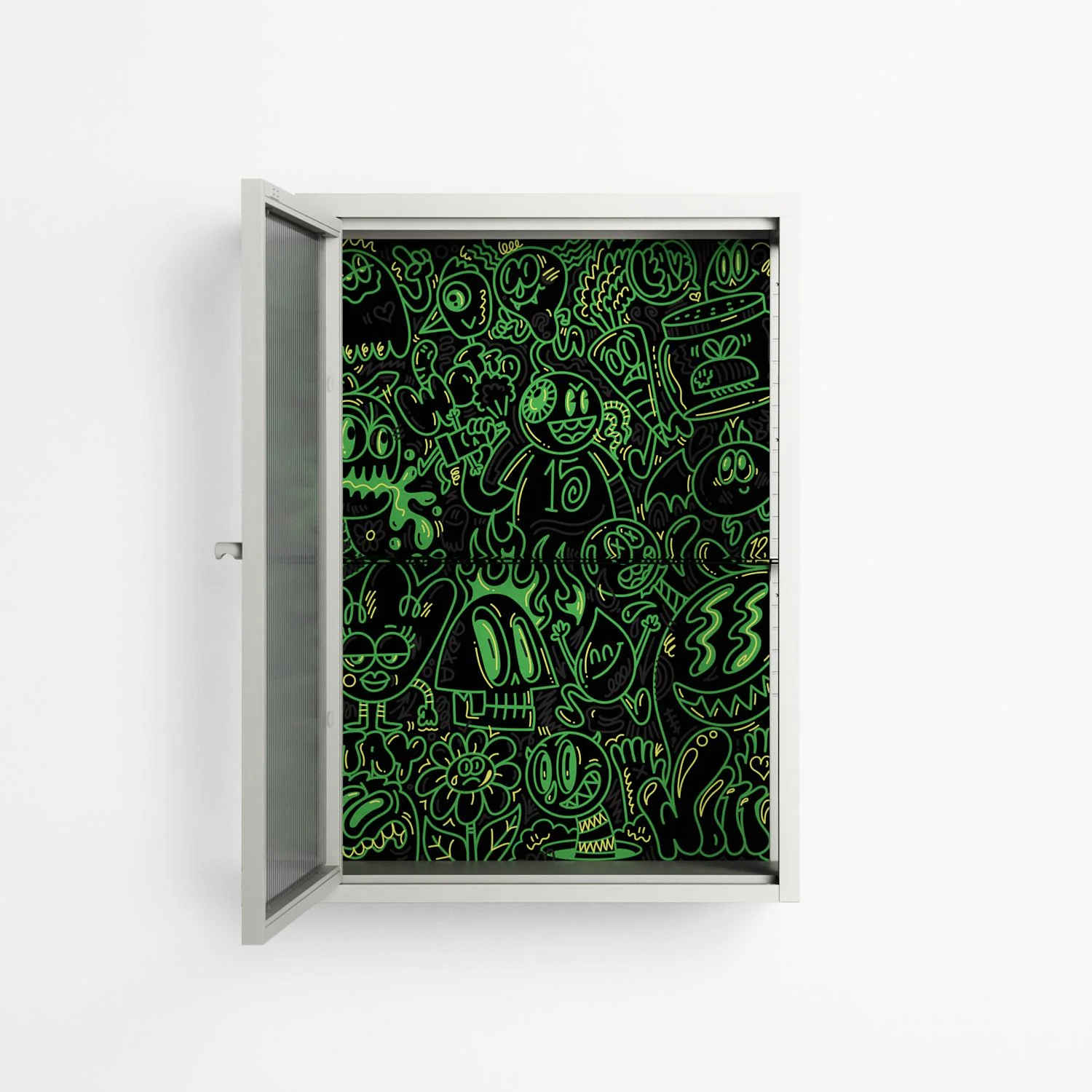 Wottosque Green - Wall Cabinet - Craig Watkins - Chalk - Reeded glass - Image 3