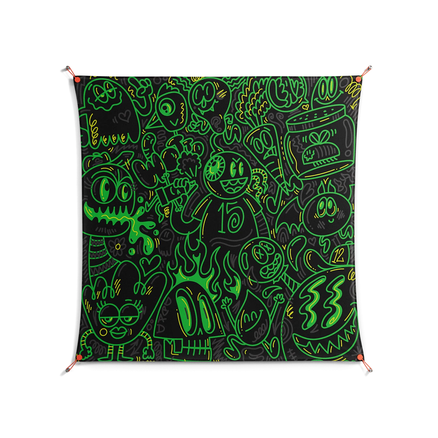 Wottosque Green - Work On Wall - Craig Watkins - Orange - 140 x 140 cm