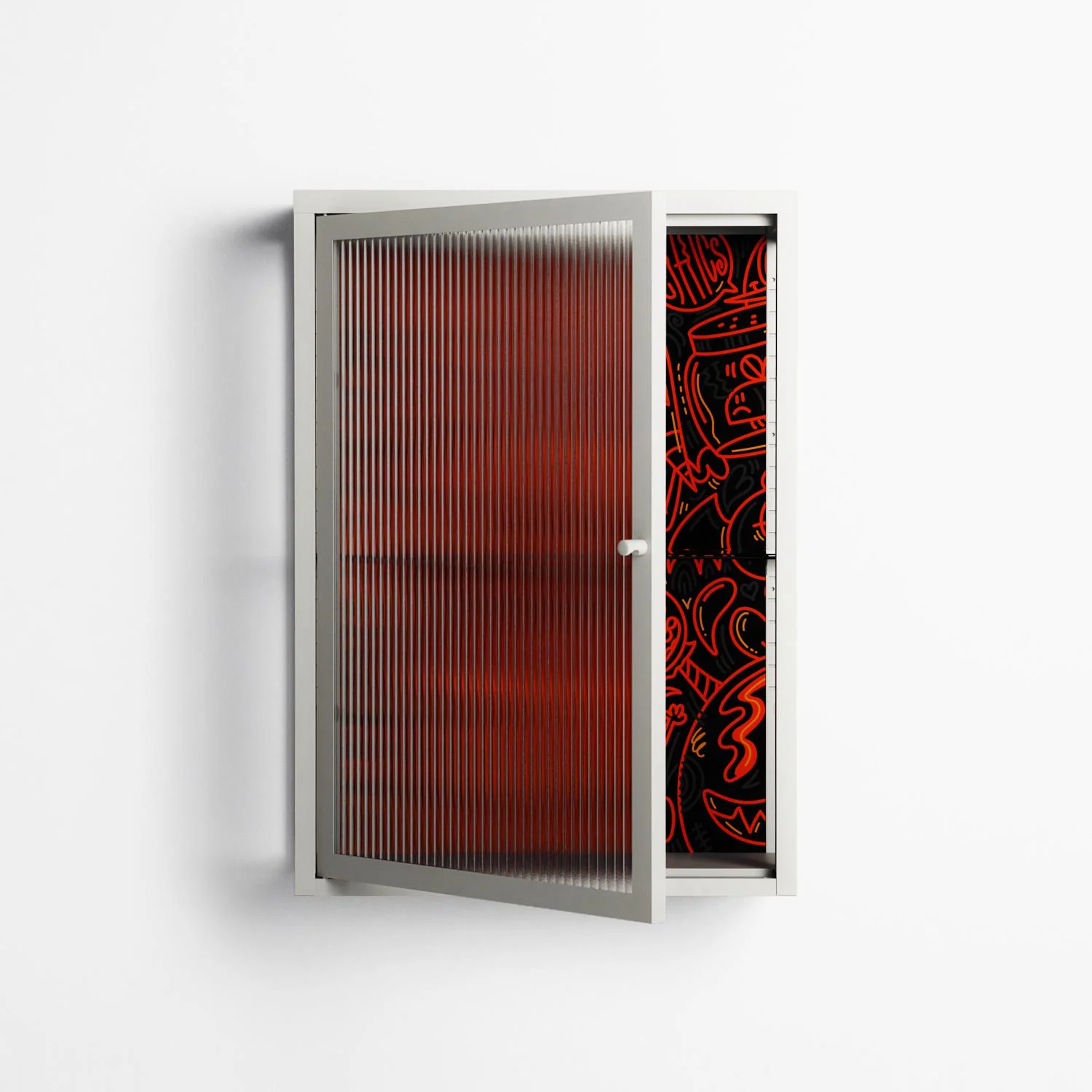 Wottosque Red - Wall Cabinet - Craig Watkins - Chalk - Reeded glass - Image 2