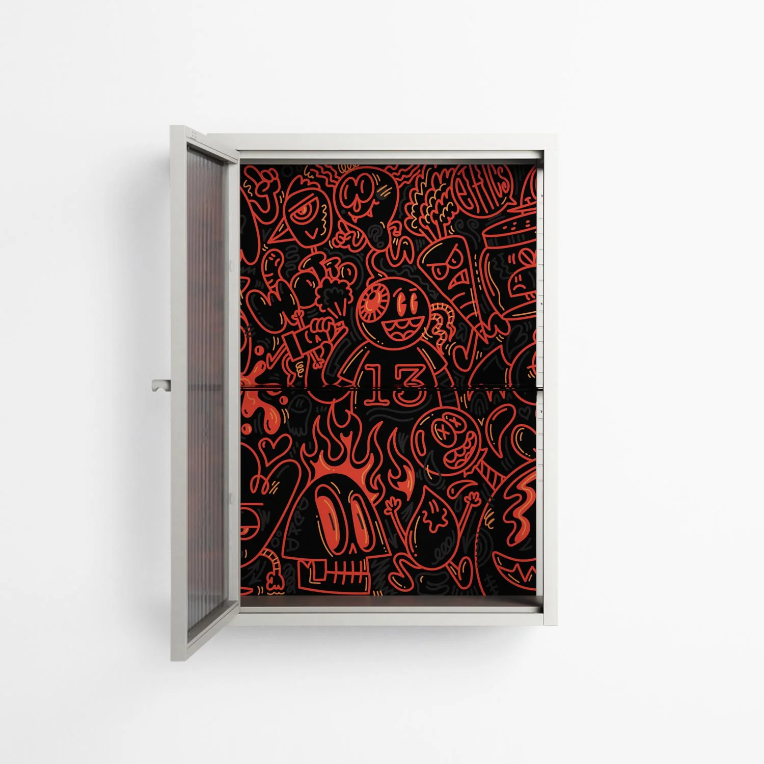 Wottosque Red - Wall Cabinet - Craig Watkins - Chalk - Reeded glass - Image 3