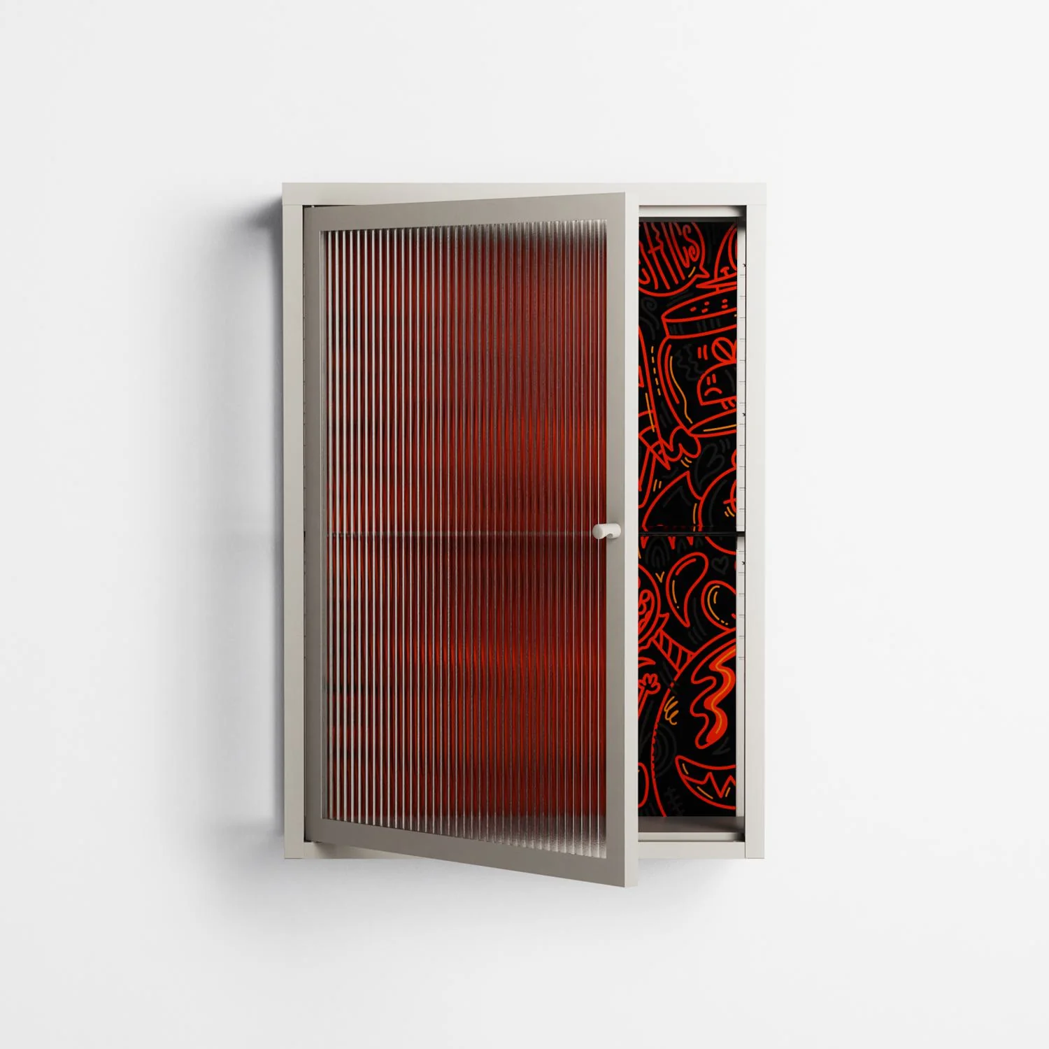 Wottosque Red - Wall Cabinet - Craig Watkins - Pebble - Reeded glass - Image 2