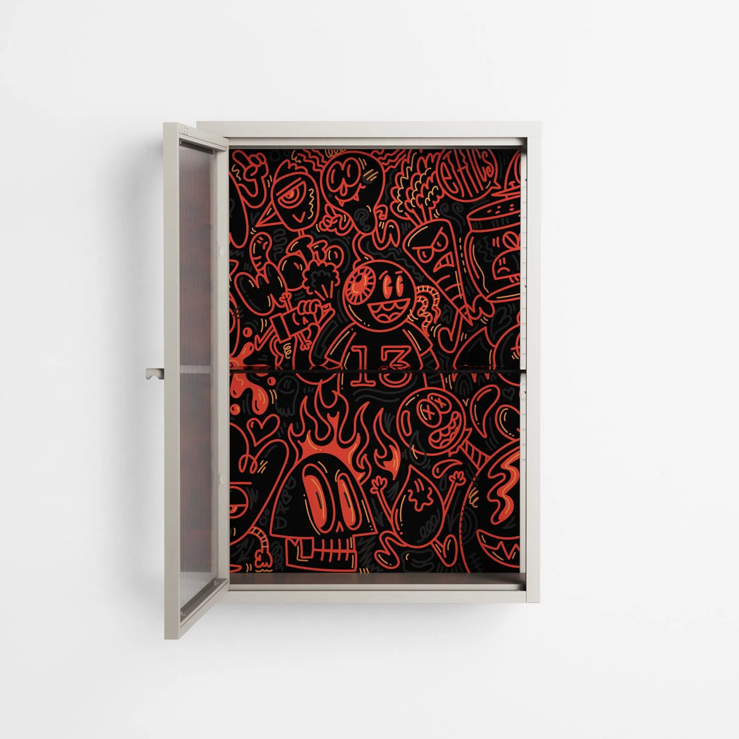 Wottosque Red - Wall Cabinet - Craig Watkins - Pebble - Reeded glass - Image 3