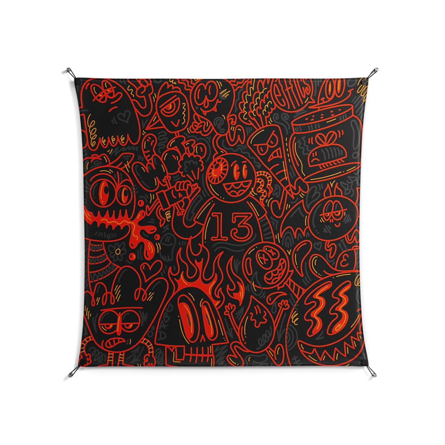 Wottosque Red - Work On Wall - Craig Watkins - Black - 140 x 140 cm