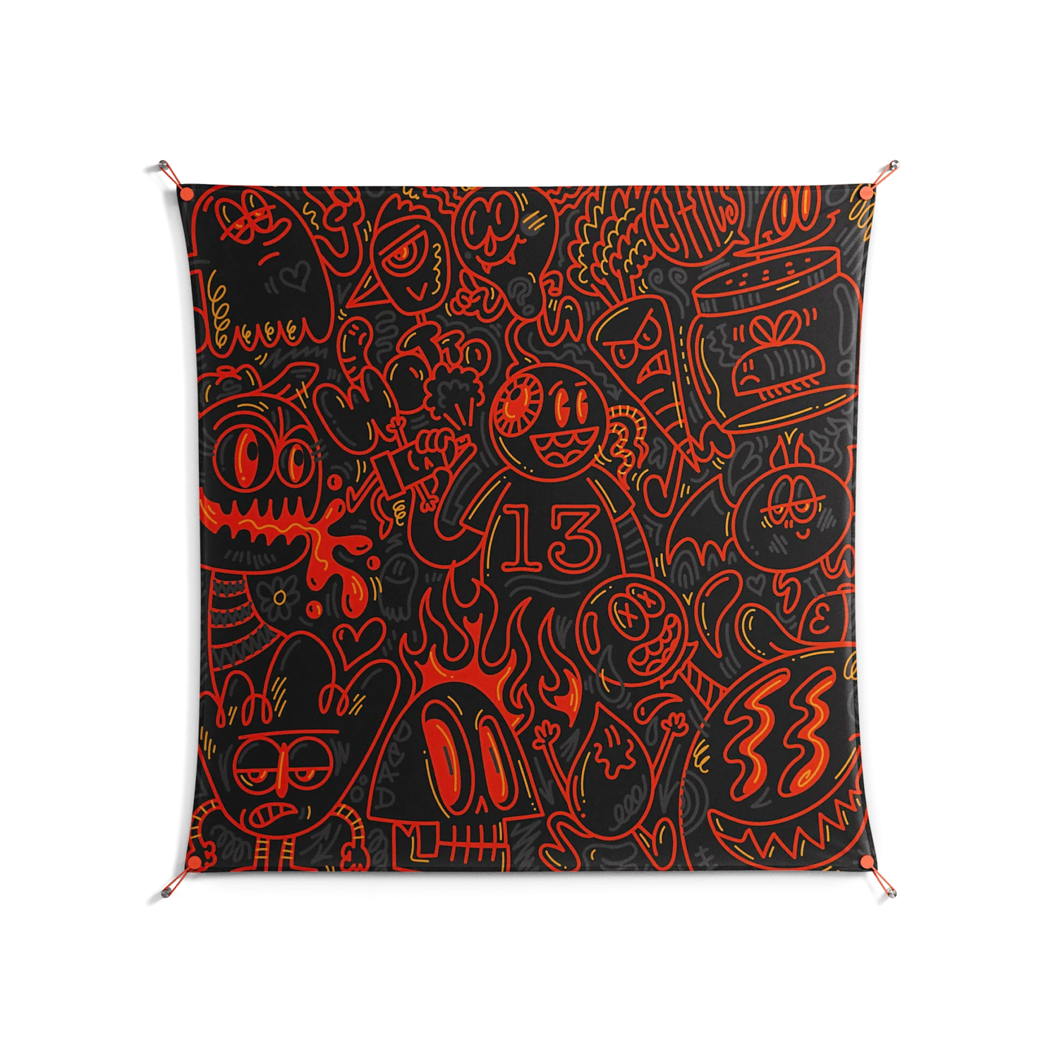 Wottosque Red - Work On Wall - Craig Watkins - Orange - 140 x 140 cm