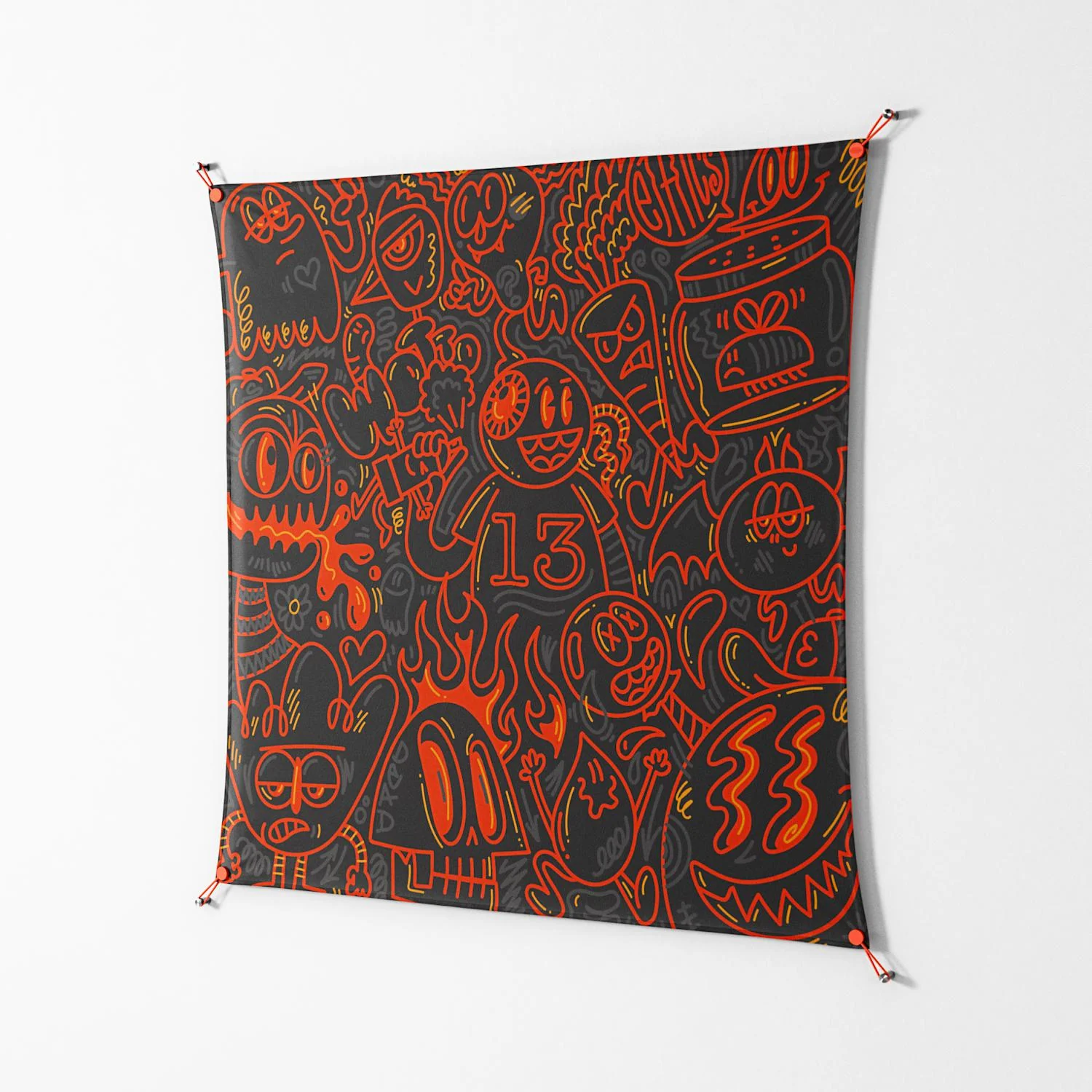 Wottosque Red - Work On Wall - Craig Watkins - Orange - 140 x 140 cm - Image 2