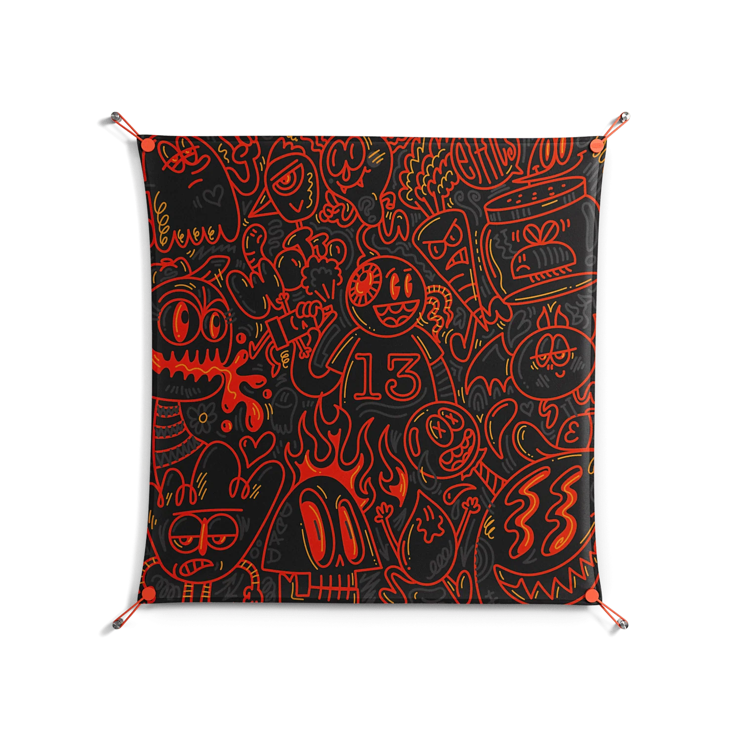 Wottosque Red - Work On Wall - Craig Watkins - Orange - 90 x 90 cm