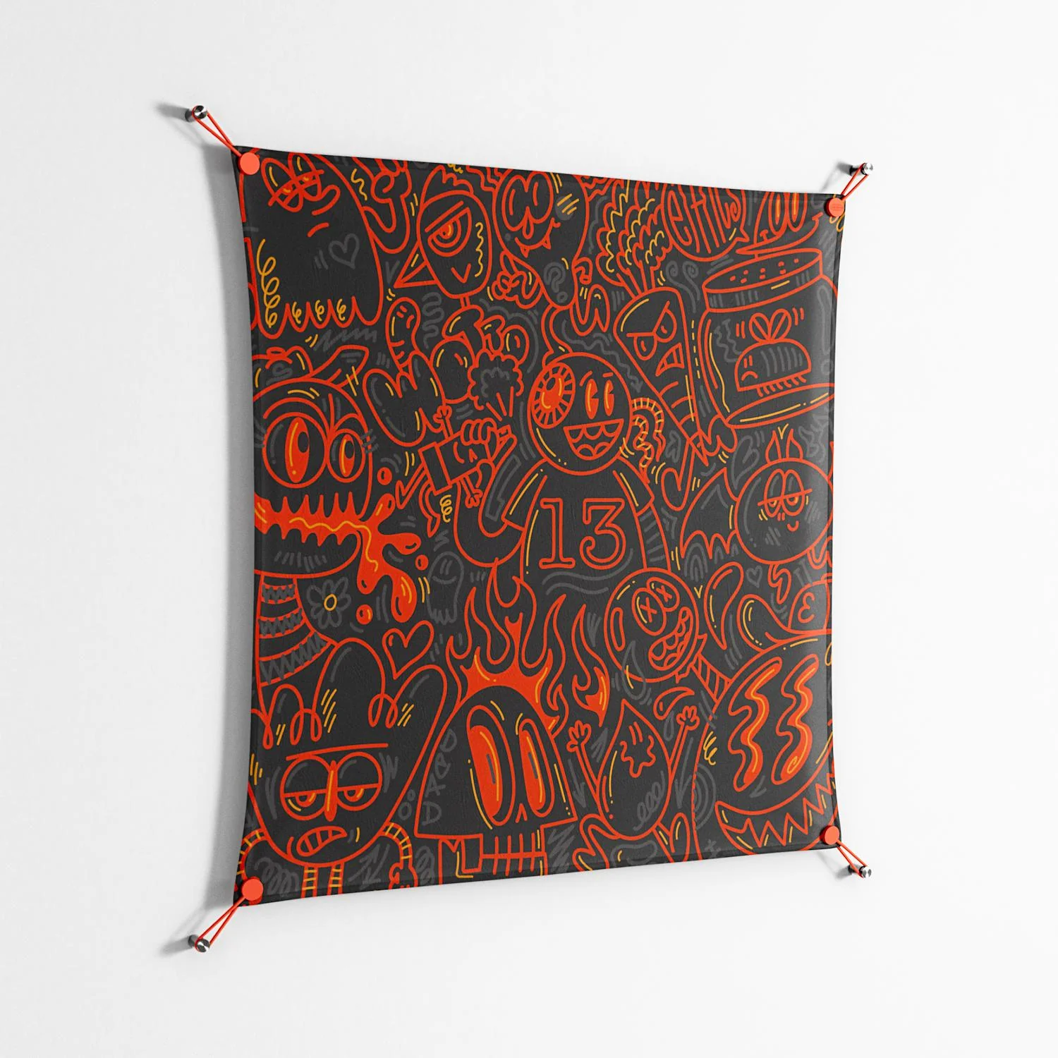 Wottosque Red - Work On Wall - Craig Watkins - Orange - 90 x 90 cm - Image 2