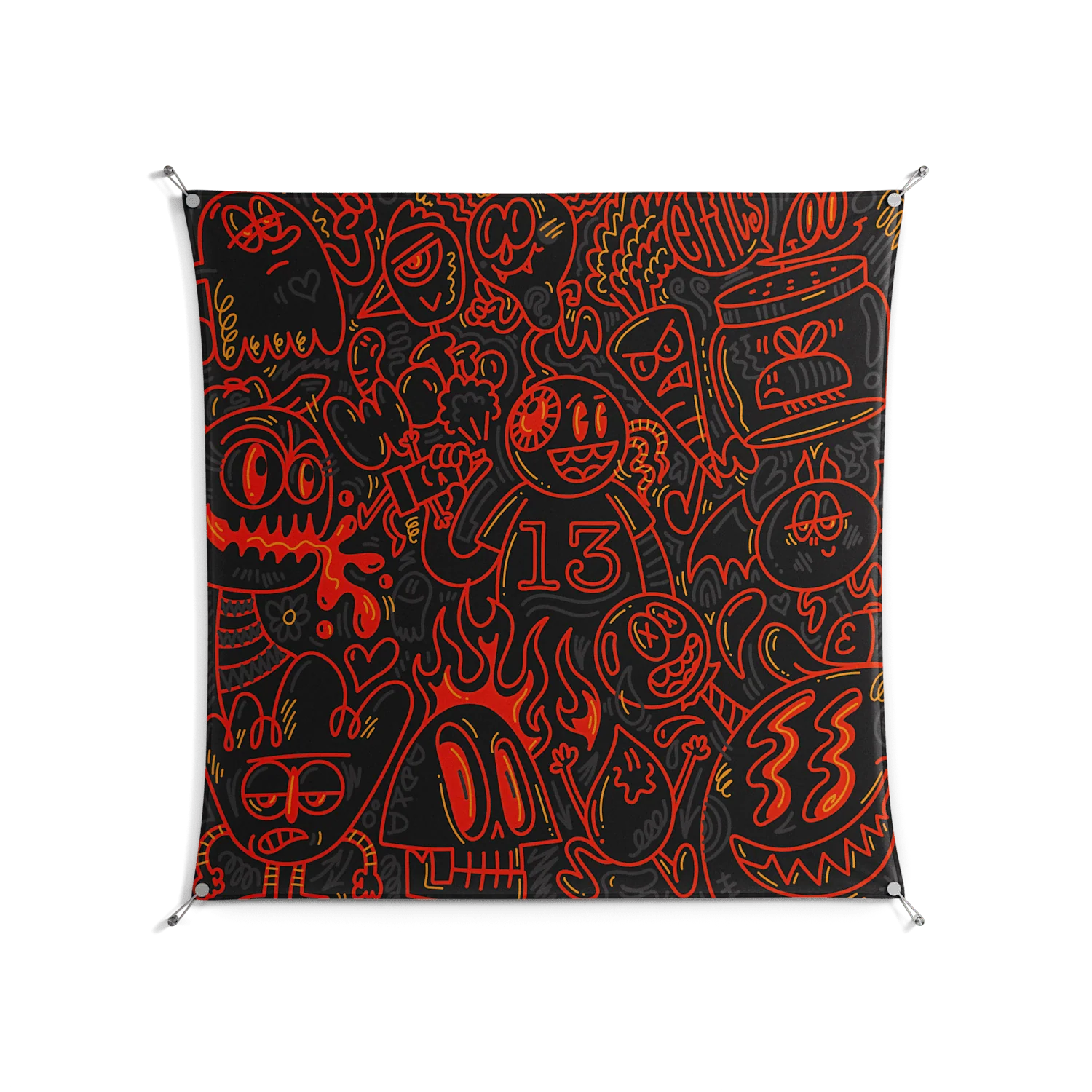 Wottosque Red - Work On Wall - Craig Watkins - Silver - 140 x 140 cm