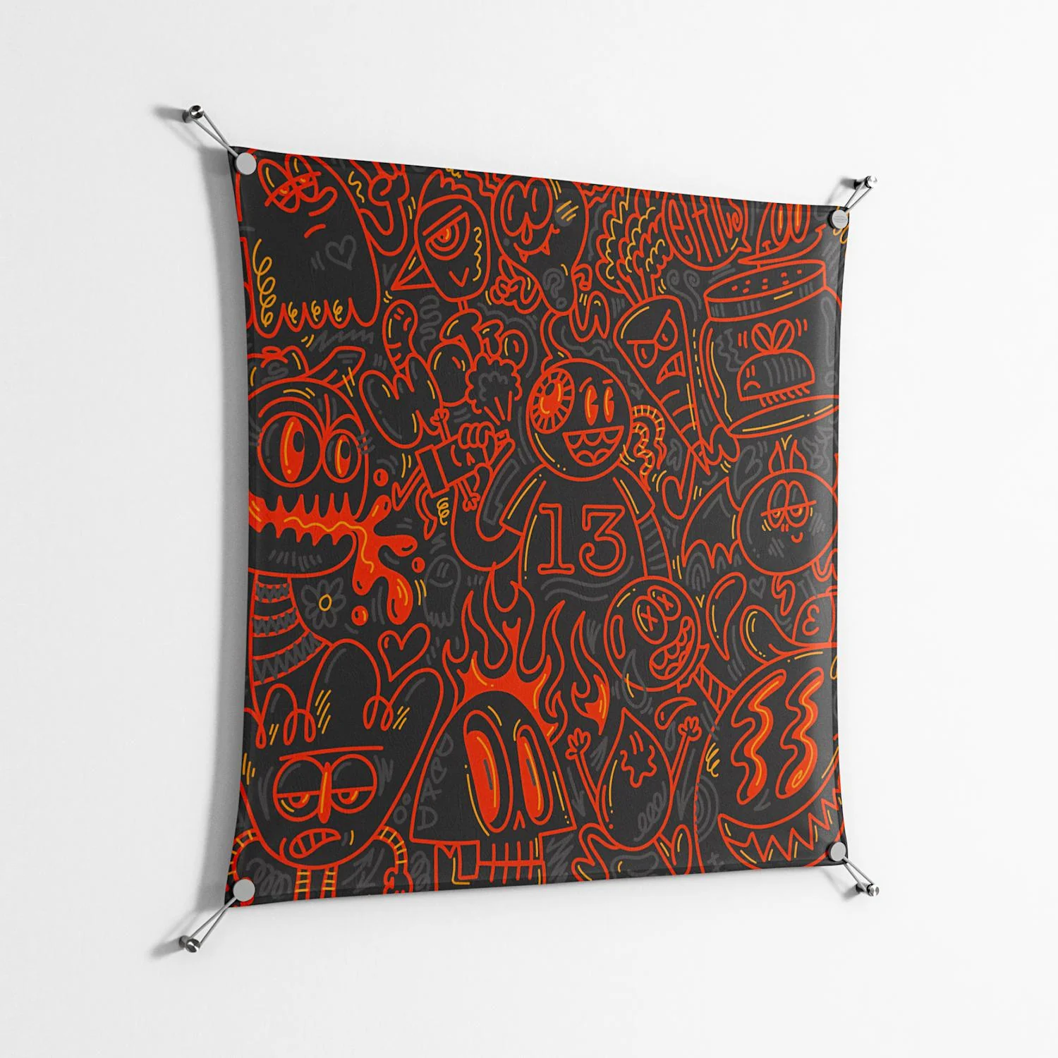Wottosque Red - Work On Wall - Craig Watkins - Silver - 90 x 90 cm - Image 2